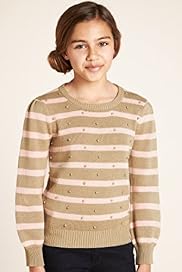 Autograph Pure Cotton Striped Beaded Knitted Jumper