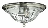 Hinkley 3616PW, Oxford Round Glass Flush Mount Ceiling Lighting, 2 Light, 120 Total Watts, Pewter