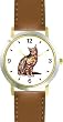 Brown or Tan Tabby Cat - WATCHBUDDY&reg; DELUXE TWO-TONE THEME WATCH - Arabic Numbers - Brown Leather Strap-Size-Large ( Men's Size or Jumbo Women's Size )