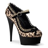 6 Inch Sexy High Heel Mary Jane Pumps Leopard Print Satin Ruffles Platform Shoes