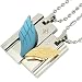 Wing of Love Stainless Steel Couples Blue and Gold Cubic Zirconia Angel Wings Pendant Necklace Set 18"/20-24"