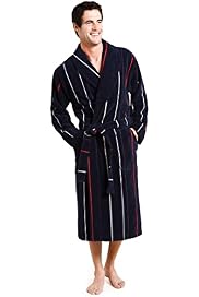 Pure Cotton Striped Velour Dressing Gown
