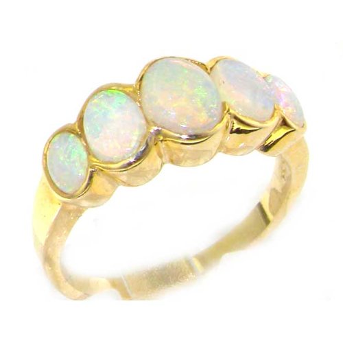 9K Yellow Gold Womens Large Opal 5 Stone Ring - Finger Sizes 5 to 12 Available
