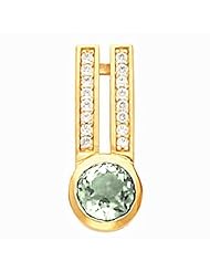 14K Yellow Gold Round Cut Prasiolite (Green Amethyst) and Diamond Pendant -- LIFETIME WARRANTY