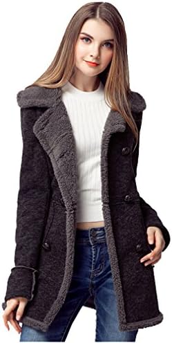 TOSHOO Women's Plus Size Double Breasted Fleece Faux Shearling Coat Jacket (US 12-14, Grey)