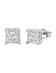 IJ - I1 Princess Cut Diamond Earring Studs in 14K White Gold