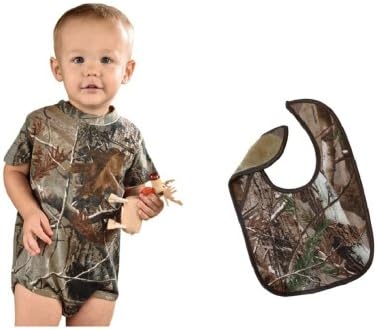 Camo Baby Set: Realtree Onesie Creeper + Carstens Camouflage Bib + Gift Bag (Realtree AP Diaper Shirt + Bib, 6 Mo)