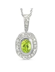 Vintage Oval Shaped Diamond Pendant With An Oval Center Stone In 18K White Gold With A 0.95 ct. Genuine Peridot Center Stone.