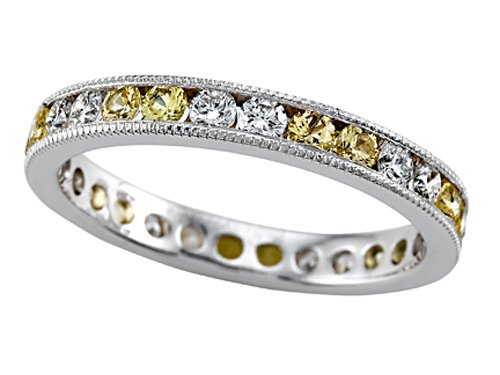 1.25 cts Diamond and Yellow Sapphire Eternity Band With Milgrain 14kt White or Yellow Gold