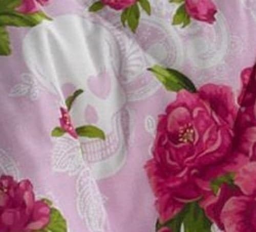 Pink Roses & Skulls 8pc Queen Size Comforter and Sheet Set (Bed in a Bag)