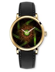 SPRAWL Aanalog Fashion Series Gold Ladies Watches of Genuine Black Leather Strap,Unique Wrist Watch for Women Girls Designed with Orange Swirl with green bars