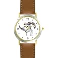 Mountain Goat - Ram Head Animal - WATCHBUDDY� DELUXE TWO-TONE THEME WATCH - Arabic Numbers - Brown Leather Strap-Size-Women's Size-Small