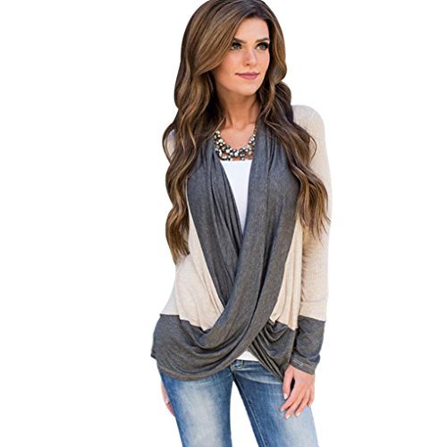 Perman Women Irregular Splice Cotton Long Sleeve V Neck T Shirts Tops Blouse