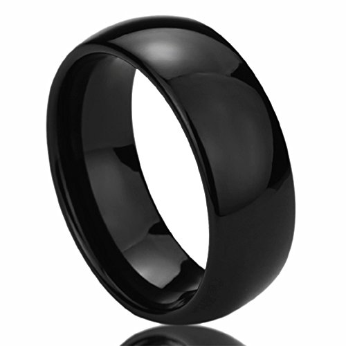 8MM Stainless Steel Wedding Band Ring Black High Polished Classy Domed Ring (6 to 14)