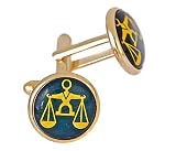 JJ Weston gold plated cufflinks with an image of the legal symbol or scales of justice. Made in the U.S.A. Presentation boxed