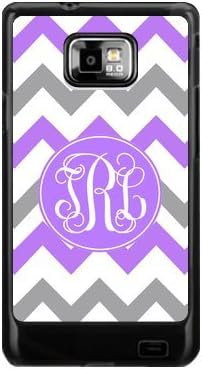 Purple Gray Chevron Zigzags & Purple Monogram Initials Personalized Custom Best Plastic Case for Samsung Galaxy s2 ,Black or White for Choice