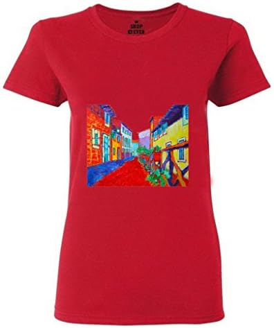 IMAXcoup Cityscape Painting Creative Graphic Doubler Casual Rock Style Short Sleeve Women T-shirt Size M