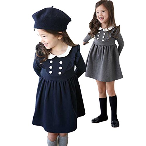 Waboats Winter Girls Long Sleeve Double Breasted Princess Dress