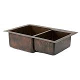 33 Copper Hammered Kitchen 60/40 Double Basin Sink