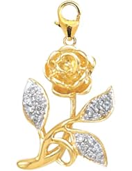 14K Yellow Gold Diamond Rose Charm