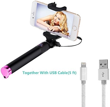 Selfie Stick, Foldable Extendable Wired Selfie Stick For iphone Samsung Smartphones Black Color Selfie Stick With iphone Charging Cords