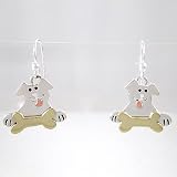 Smiling Dog with Bone Earrings in Sterling Silver, Brass and Copper, #8923