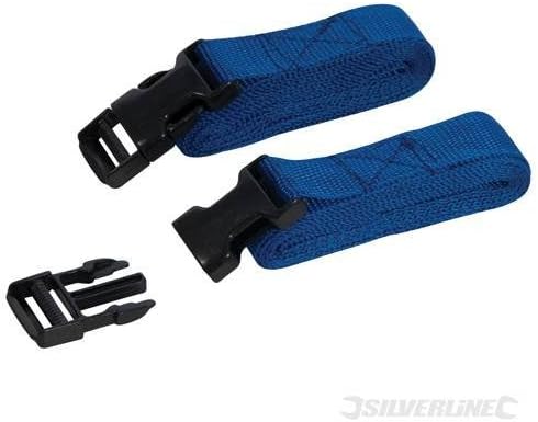 Lifting Straps Clip Buckle Straps Set 2 pce pieces 2m x 25mm Tough polyethylene straps with plastic clip buckles. For securing light loads on roof racks. by SLL