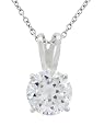 Platinum Plated Sterling Silver Cubic Zirconia Solitaire Pendant, 18"