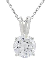 Platinum Overlay Sterling Silver Cubic Zirconia Solitaire Pendant, 18"