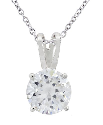 Platinum Plated Sterling Silver Cubic Zirconia Solitaire Pendant, 18