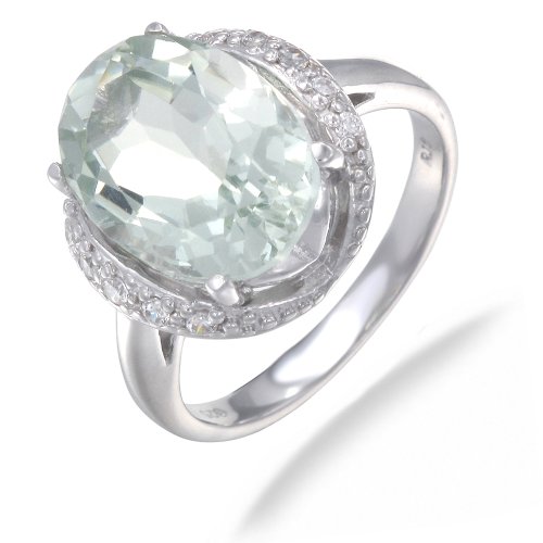 10x14MM Oval Cut Natural Green Amethyst Ring In Sterling Silver 6 CTW