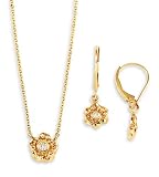 New 14k Yellow Gold Diamond Flower Necklace Earring Set