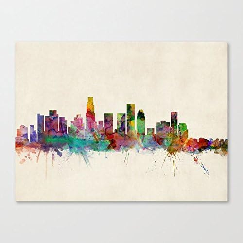 Bingbinge Los Angeles City Skyline Art Print on Canvas - 12" X 16"