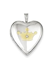 Sterling Silver & Diamond Gold-Plated Crown 20mm Heart Locket