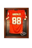 Kansas City Chiefs Football Jersey Display Case with Removable Face and Classic Wood Finish Frame