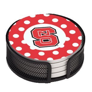 North Carolina State Wolfpack Dots 4-Coaster Gift Set w/ Wire Mesh Tray