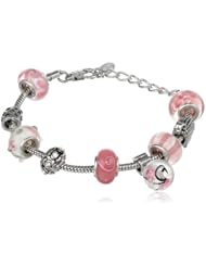 Charmed Feelings Murano Style Glass Beads and Charm Bracelet, 7.5" + 1" Extender