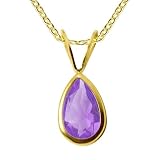10k Yellow Gold Pear-Shaped Amethyst Bezel-Set Pendant, 18