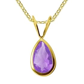 10k Yellow Gold Pear-Shaped Amethyst Bezel-Set Pendant, 18 by Amazon.com Collection