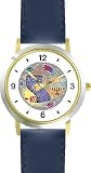 Torah Scroll & Menorah Plate Judaica Jewish Theme - WATCHBUDDY&reg; DELUXE TWO-TONE THEME WATCH - Arabic Numbers - Blue Leather Strap-Size-Large ( Men's Size or Jumbo Women's Size )