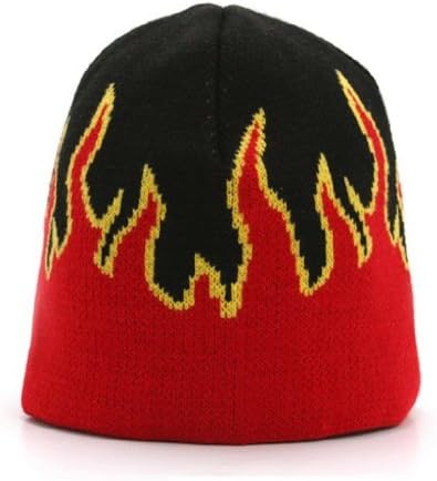 Magic Apparel 8 Inch Short Flame Design Knit Beanie Cap (One Size, Red/Yellow)
