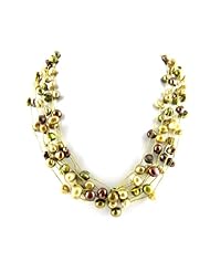 Multi Strand Fresh Water Pearl Necklace Adjustable (Olive and Brown)