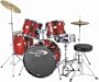 Percussion Plus Deluxe Beginner 5-Piece Drum Set w/ Cymbals and Throne - Metallic Wine Red