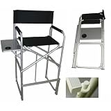 CH-1210/Tall Director Chair--Hevy Duty Over Size Aluninum Folding High Director Chair with Side Table Included Cup Holder and New Designed Foot Rest attached