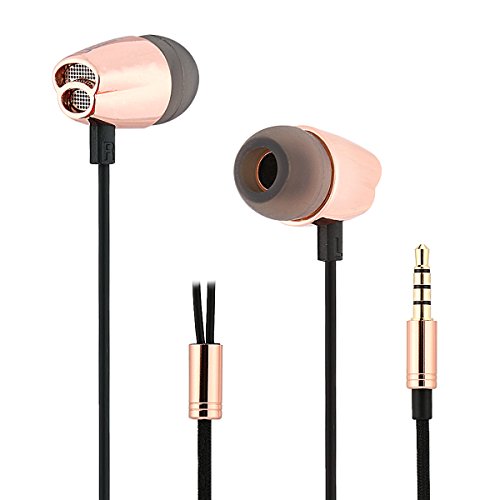 UEELR US-02 Best in ear headset metal earbuds wire bass microphone has 3.5 mm jacks. (rose gold)