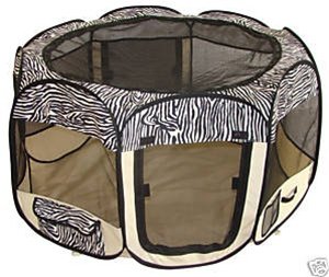 Pet Travel, Indoor or Outdoor Dog Cat Puppies Kitten Play Yard *Zebra* *Small*