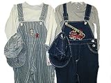 Infant Boys Denim Embroidery Overall 2-PC Sets with Cap