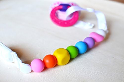 Silicone Teether Pacifier Holder Clips - by Modern Ohana - 2 Pack (Purple / Rainbow)