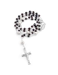 Bling Jewelry 925 Silver Peacock Freshwater Pearl Rosary Crucifix Necklace 22in