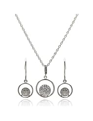 Nickel Free Sterling Silver Necklace & Earring Sets Round Hanging Micro Pave Set Pendant: 13.2mm Earrings: 10.3 Chains: Adjustable 16-18 Inches